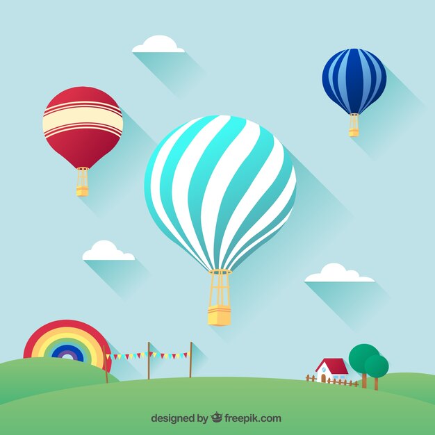 Hot air balloons flying