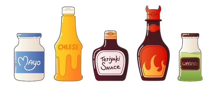 Free Vector hot chili sauce for food jar with spicy ketchup