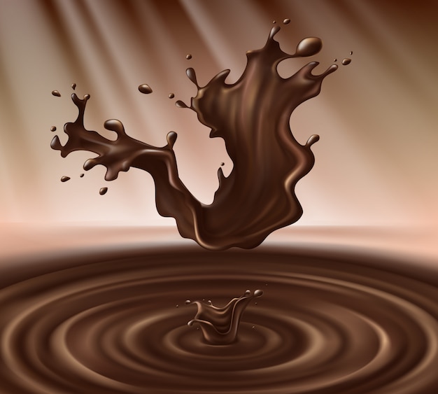 Free vector hot chocolate splash, liquid cacao or coffee with drops, blobs, blots.