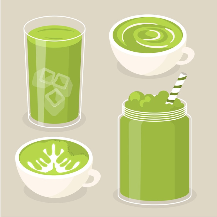 Free Vector hot and cold matcha tea set