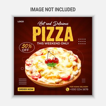 Hot and delicious pizza social media post template design