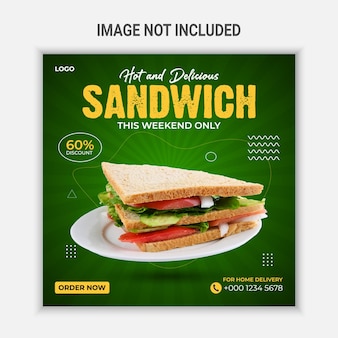 Hot and delicious sandwich social media post template design