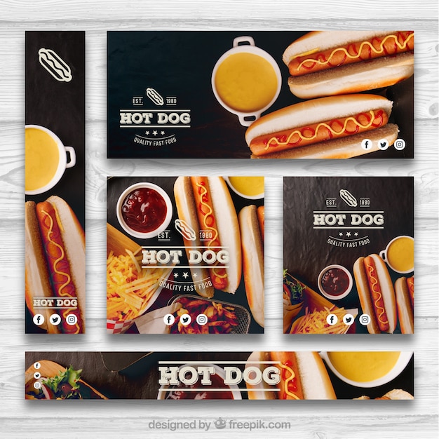 Vettore gratuito set di banner hot dog