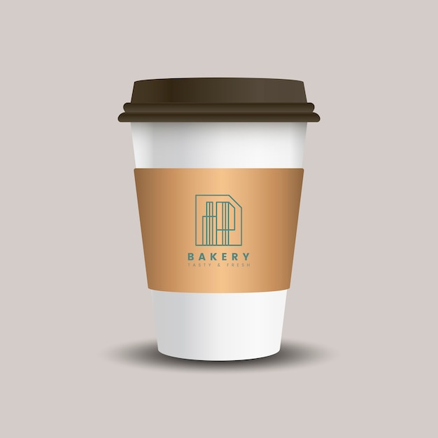 Free vector hot drink paper cup with mockup sleeve vector