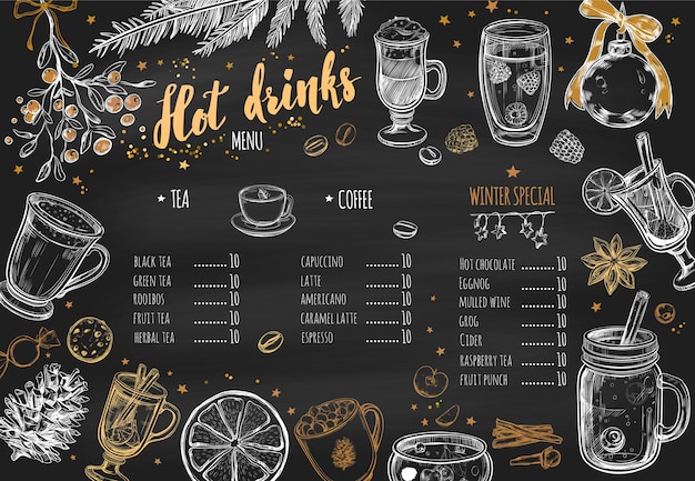 Hot drinks winter chalkboard menu design