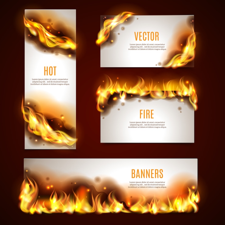 Free Vector hot fire banners set