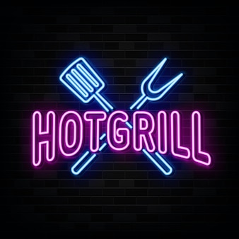 Hot grill logo neon signs vector
