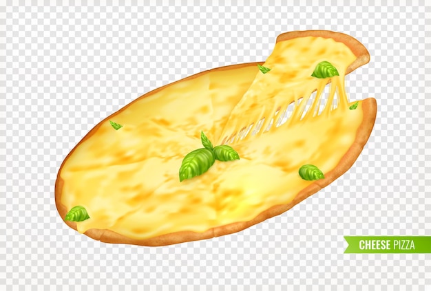 Бесплатное векторное изображение Горячая пицца с сыром и листьями базилика