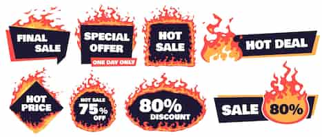 Free vector hot sale badges. fire deal banner, hot price badge and promotion offer flaming label frame