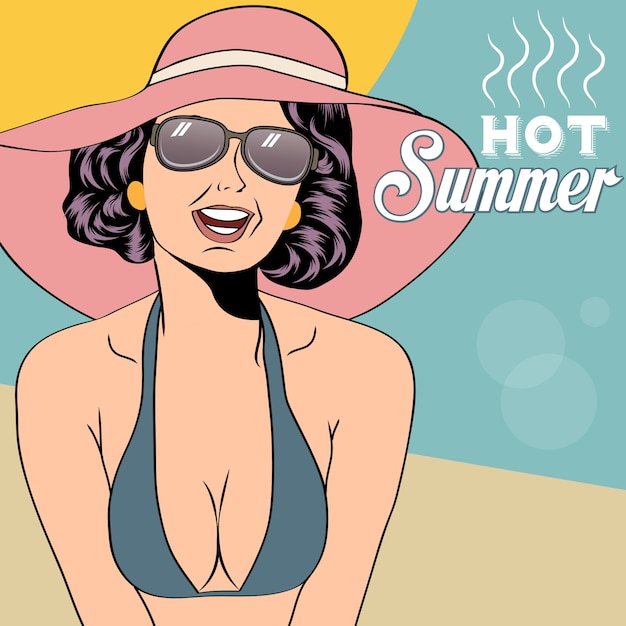Бесплатное векторное изображение Горячая девушка поп-арт на пляже