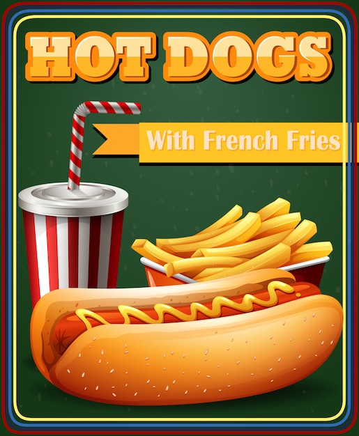 Бесплатное векторное изображение Хот-дог и картофель фри в меню плаката