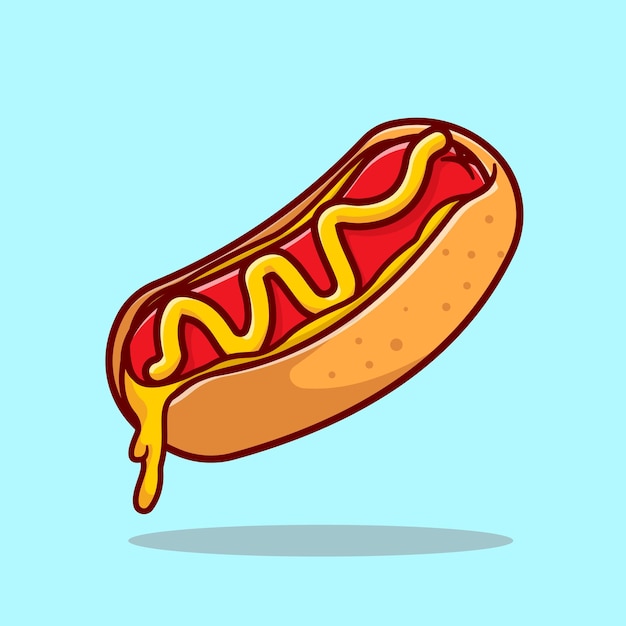 Vettore gratuito illustrazione dell'icona del vettore del fumetto galleggiante con cibo fuso hotdog. concetto dell'icona dell'oggetto dell'alimento piatto isolato