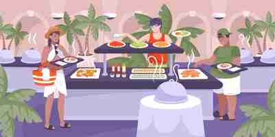 Free vector hotel all inclusive illustration with restaurant