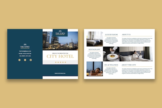 Vettore gratuito modello di brochure bifold per hotel