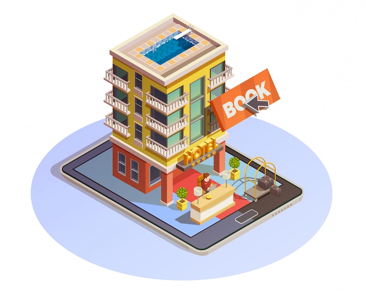Free Vector hotel booking button isometric tablet icon 