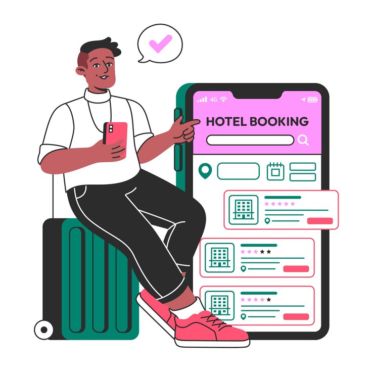 Hotel booking concept illustration
