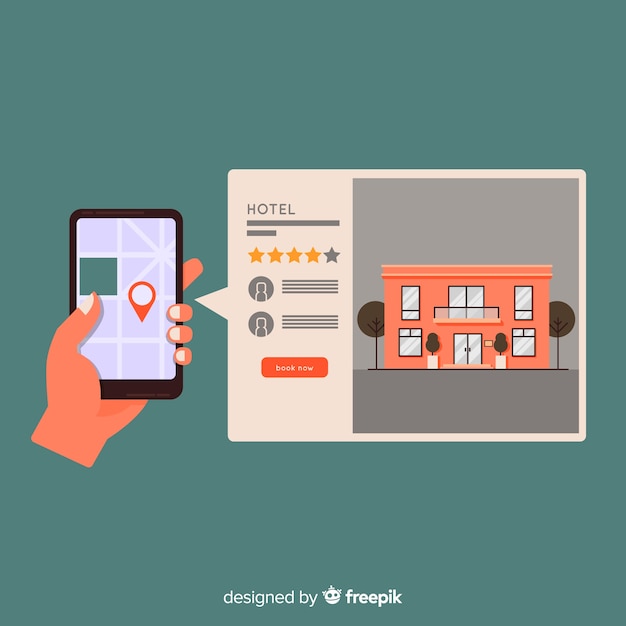 無料ベクター フラットスタイルのホテル予約コンセプト
