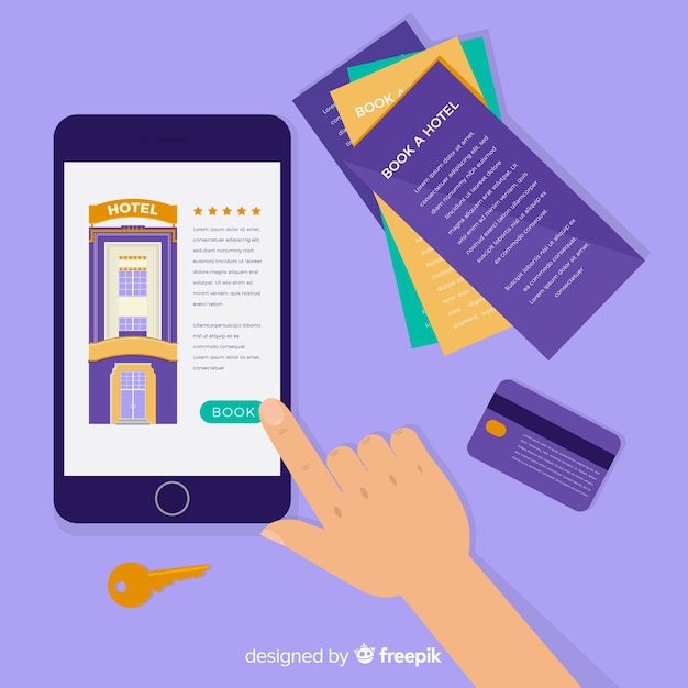無料ベクター フラットスタイルのホテル予約コンセプト
