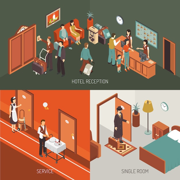 Hotel concept isometric design poster