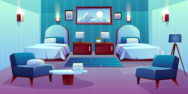 Hotel double room cartoon illustration