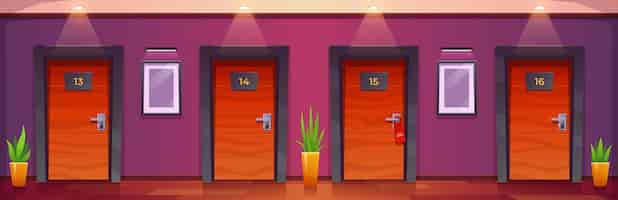 Free vector hotel hallway corridor interior with room door