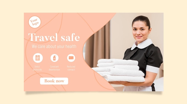 Hotel horizontal banner template with photo
