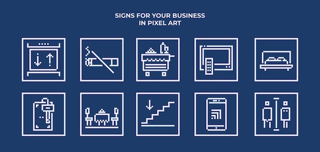 Набор иконок отеля в пиксельной графике
