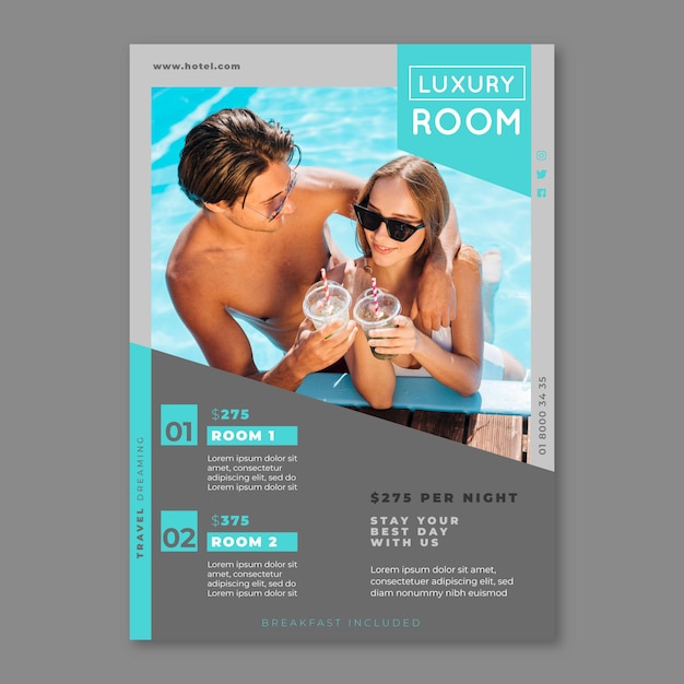 Free vector hotel information flyer with photo