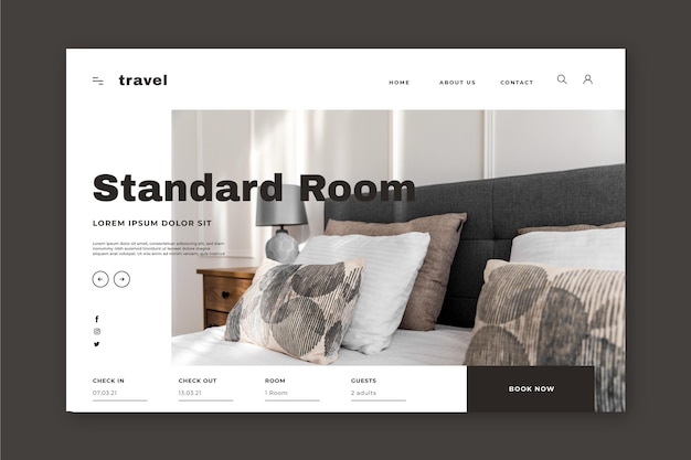 Free vector hotel landing page template with photo