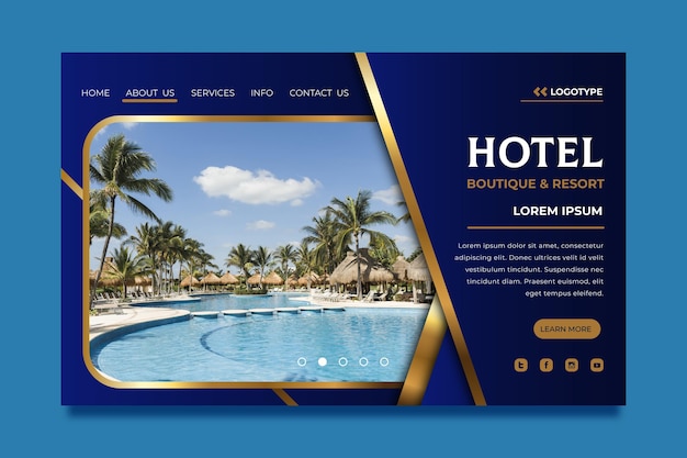 Free vector hotel landing page template with photo