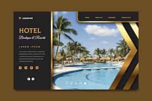 Free vector hotel landing page template with photo
