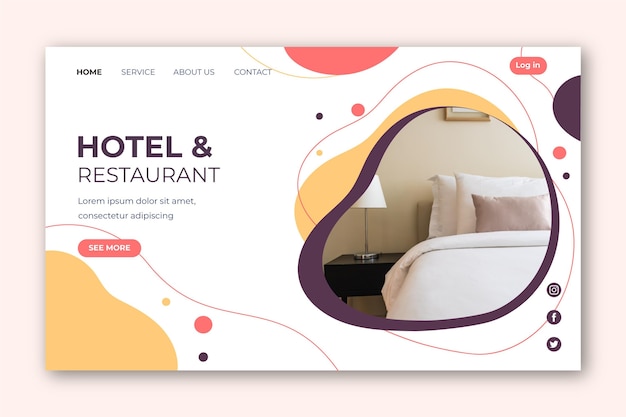 Vettore gratuito modello di pagina di destinazione dell'hotel con foto