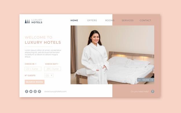 Free vector hotel landing page template with photo