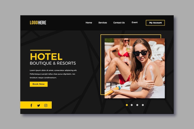 Free vector hotel landing page with photo