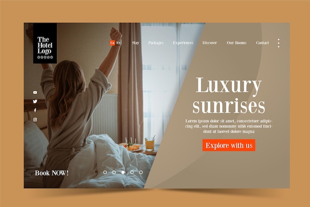 Free vector hotel landing page with photo