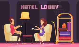 Free vector hotel lobby with customers