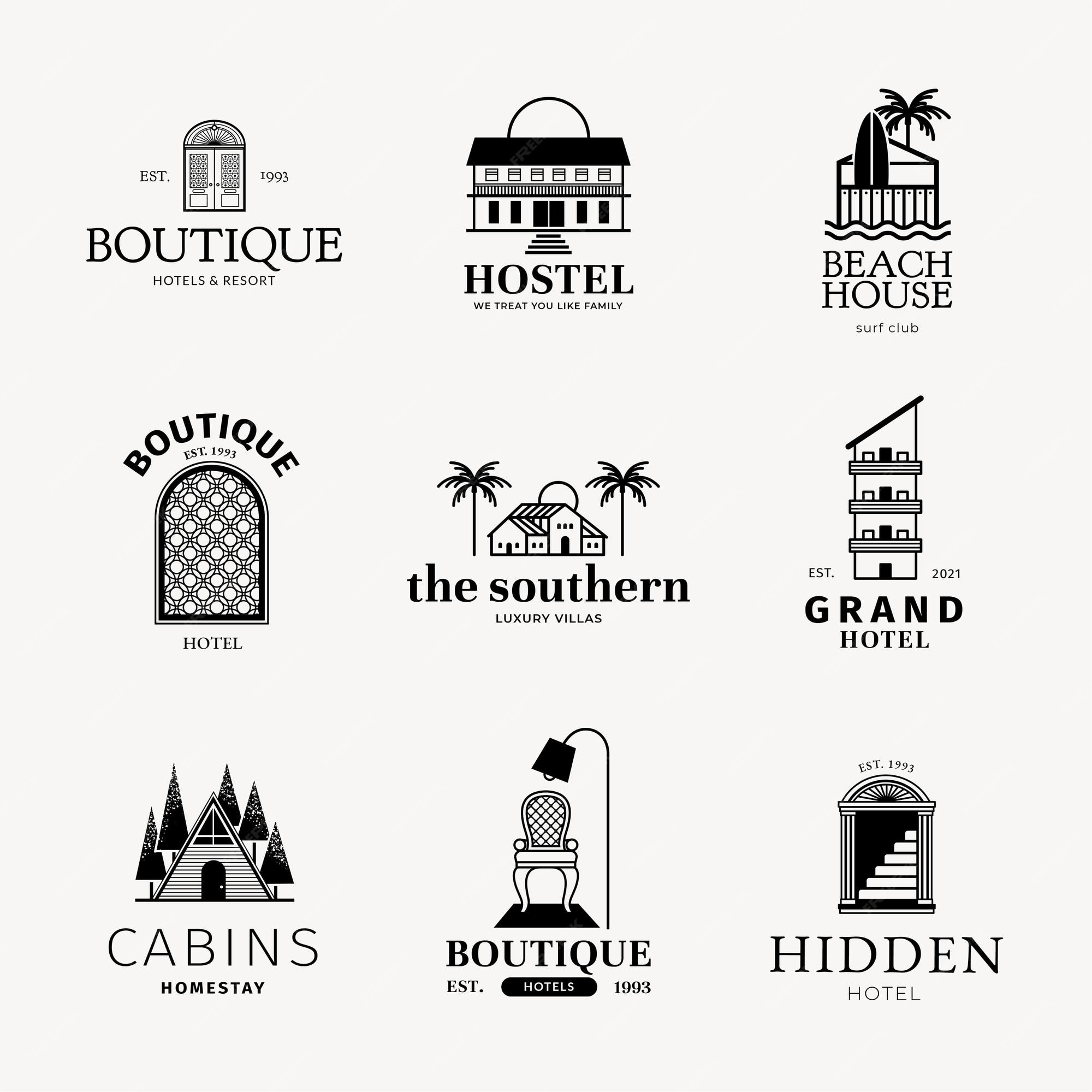 Free Vector | Hotel logo black business corporate identity set