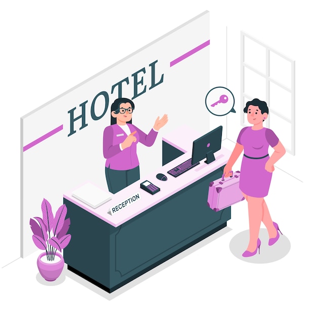 Illustrazione del concetto di reception dell'hotel