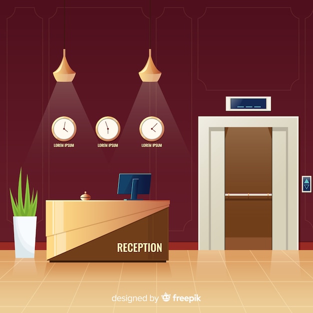 Free vector hotel reception next to elevator background