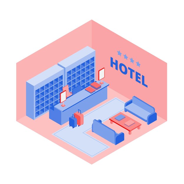 Hotel reception isometric view