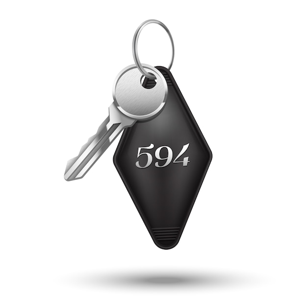 Free vector hotel room key with number realistic on white background