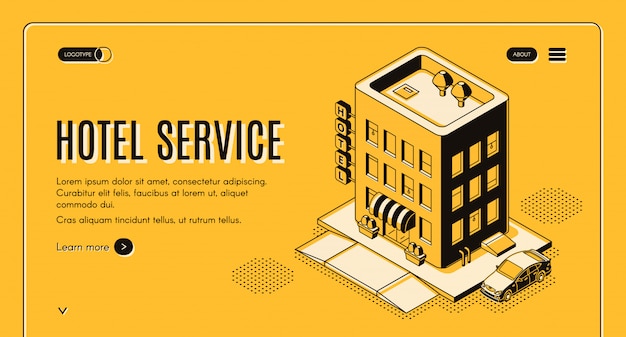 Hotel service isometric projection web banner with clients car