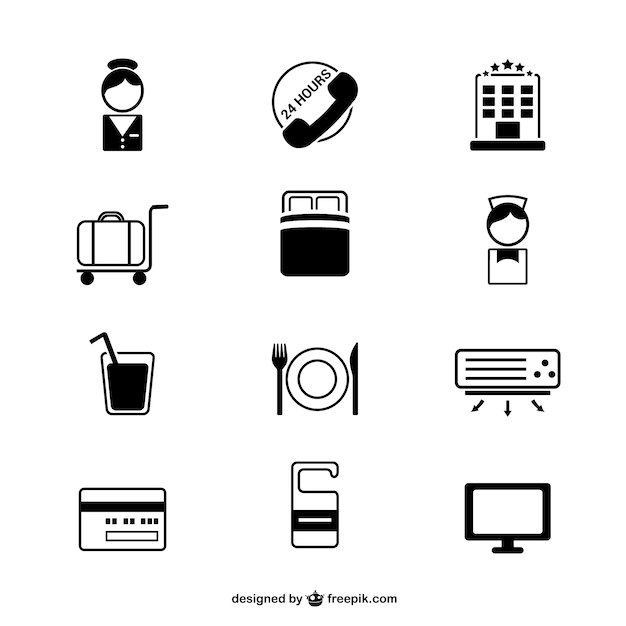 Hotel simple icons set 