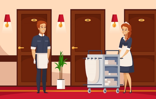 Free vector hotel staff cartoon composition