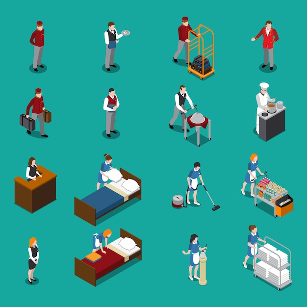 Free vector hotel staff isometric set