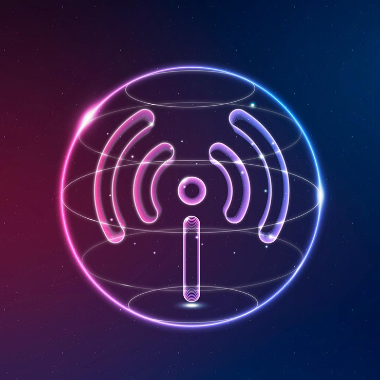 Free Vector hotspot network technology icon in neon on gradient background