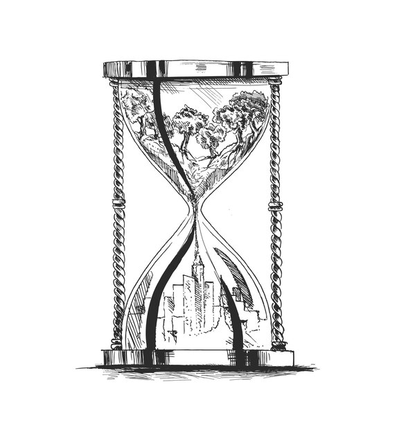 Hourglass Ecology Concept City landscape Environmental pollution and environment protection