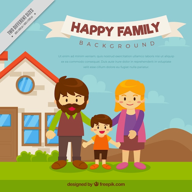 House background with happy family