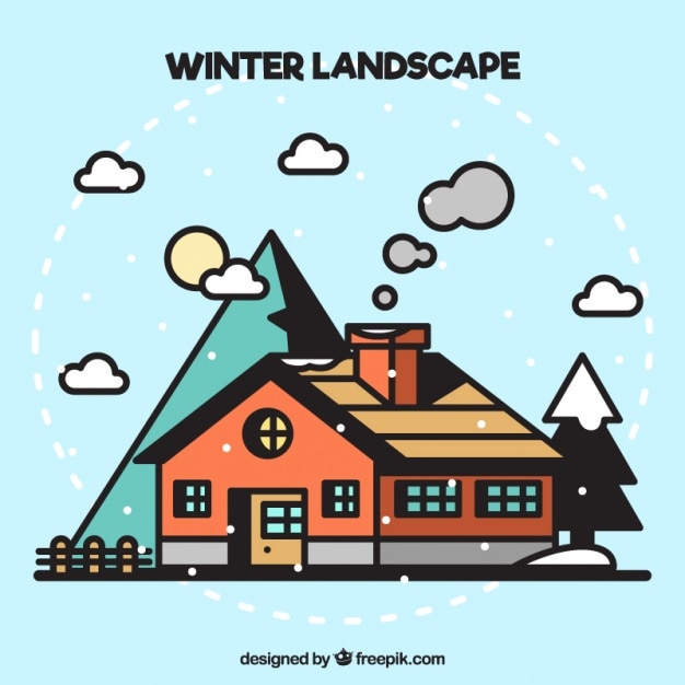 Free vector house background with mountain and pine