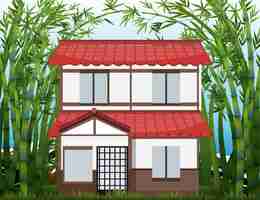 Free vector a house in bamaboo forest scene